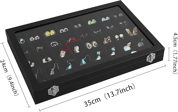 Wudygirl Jewelry Organizer 40 Grid Earring Holder Organizer with Clear Lid Jewelry Box for Rings Earrings Bracelets Storage Display Case for Women