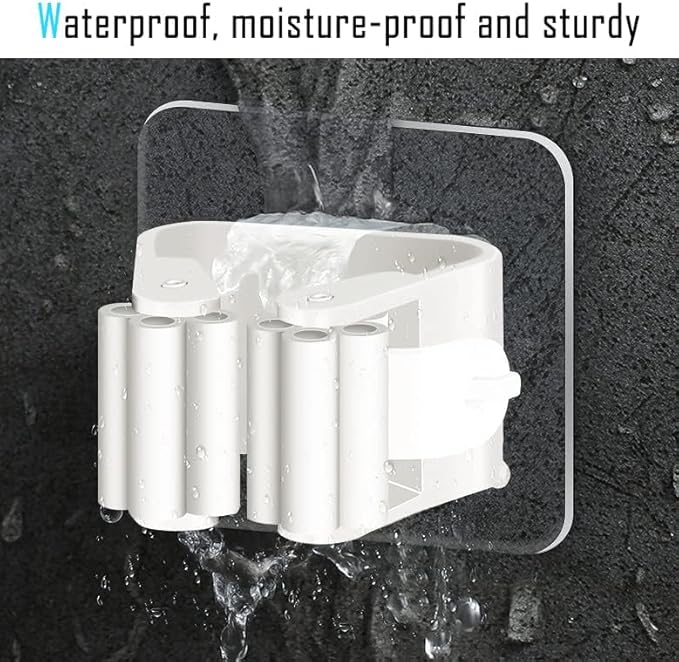 3-H 40 Pack Self Adhesive Broom Holder Wall Mount - Heavy Duty No Drill Broom Organizer for Garage Closet Kitchen, Plastic Storage Rack for Brooms Mops Tools, Peel and Stick Adhesive, White