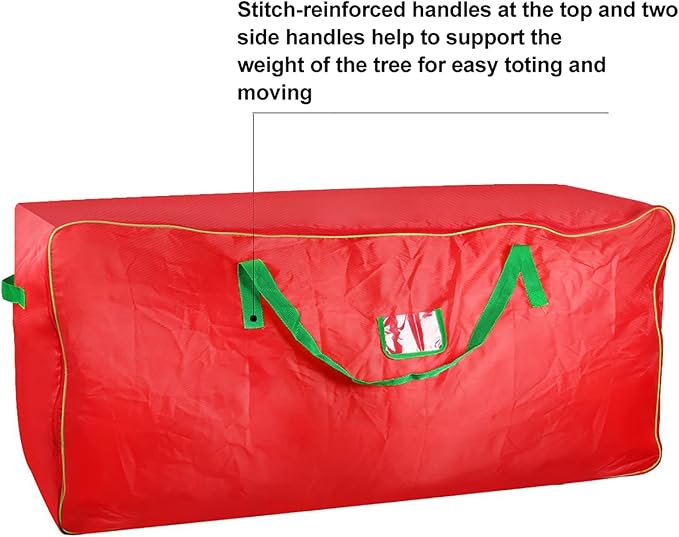 Christmas Tree Storage Bag - Fits Up to 9 Foot, Durable Large Container Protects from Dust, Reinforced Wide Handle and Dual Zipper - Heavy Duty to Hold 9ft Artificial Tree, Red
