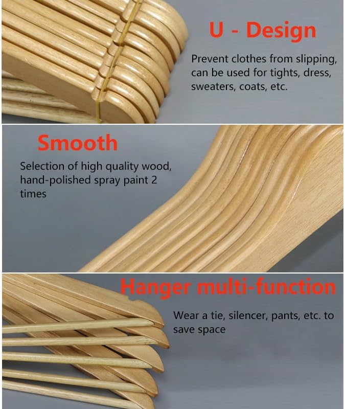 Wooden Hangers Wood Suit Hangers with Non Slip Pant Bar, Clothes Hangers for Coat,Shirts, Jackets, Dress, Pant (Vintage 30)