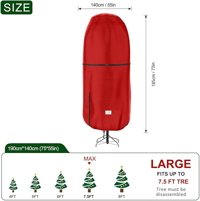 Upright Christmas Tree Storage Cover - Tear Resistant Adjustable 7.5 FT Xmas Bag for Artificial Standing Tree With Ornaments, Dustproof Fabric Cover