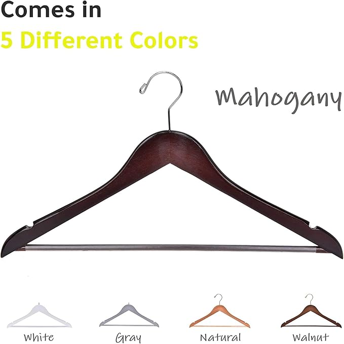 Quality Wooden Hangers - Slightly Curved Hanger 80 Pack Sets - Solid Wood Coat Hangers with Stylish Chrome Hooks - Heavy-Duty Clothes, Jacket, Shirt, Pants, Suit Hangers (Mahogany, 80)