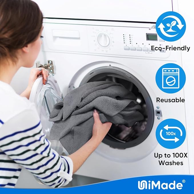 UNIMADE Microfiber Cleaning Cloth, 20 Pack Reusable Microfiber Towels for Cars Lint Free Cleaning Shop Towel Rags for Home Kitchen Automotive Bar Mechanic Restaurant Garage, 11.5"x 11.5", Grey