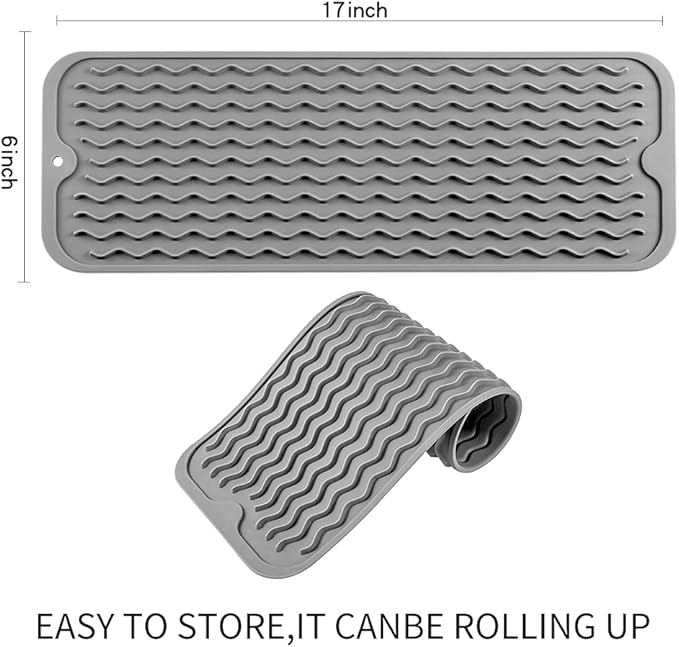 MicoYang Silicone Dish Drying Mat for Multiple Usage,Easy clean,Eco-friendly,Heat-resistant Silicone Mat for Kitchen Counter,Sink,Bar,Bottle,or Cup Grey M 17 inches x 6 inches