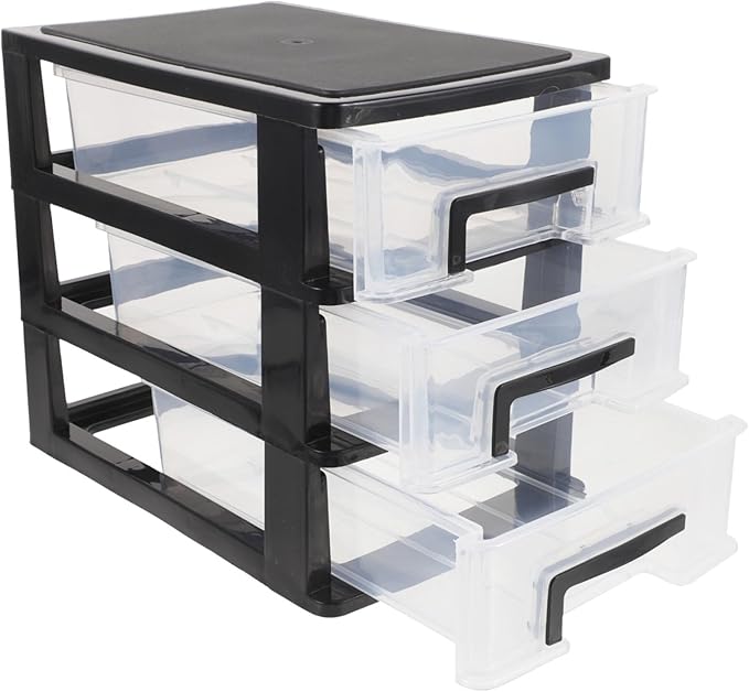 DOITOOL Three- Layer Storage Drawers - Portable Plastic Drawers Organizer - Transparent Kitchen Pantry Storage Cabinet Multifunction Plastic Drawers for Home Office Bedroom（Black