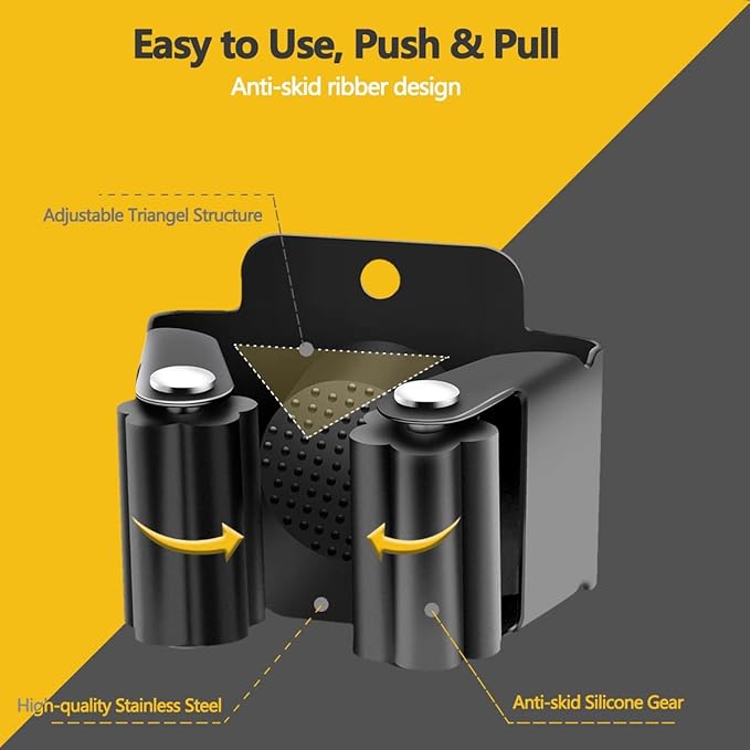 Verdenu 15 Pack Broom Holder Wall Mount, Mop and Broom Holder Wall Mount, Stainless Steel Command Mop Hanger with Screws, Garden Tool Storage Organizer for Kitchen, Home, Bathroom, Garage, Black