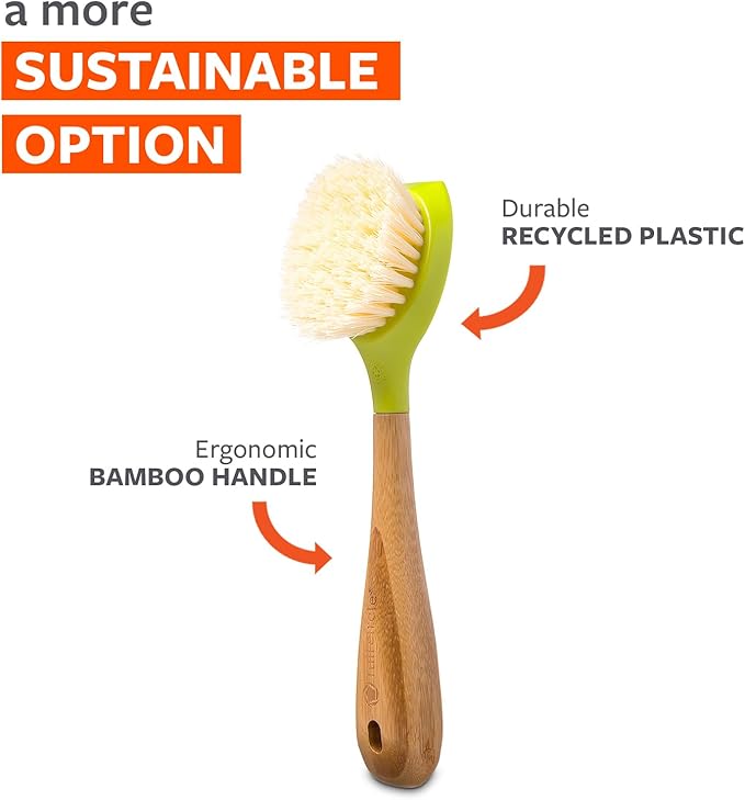 Full Circle Be Good Kitchen Dish Brush with Bamboo Handle, Single Brush, Green, FC10108