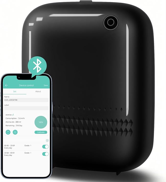 2025 Upgraded 2000 Sq.Ft Coverage HVAC Waterless Essential Oil Diffuser with Bluetooth Control, 400ML Capacity for Whole House, Home, Hotel, Smart Scent Air Machine, Cold Air Tech (No Oils) Black