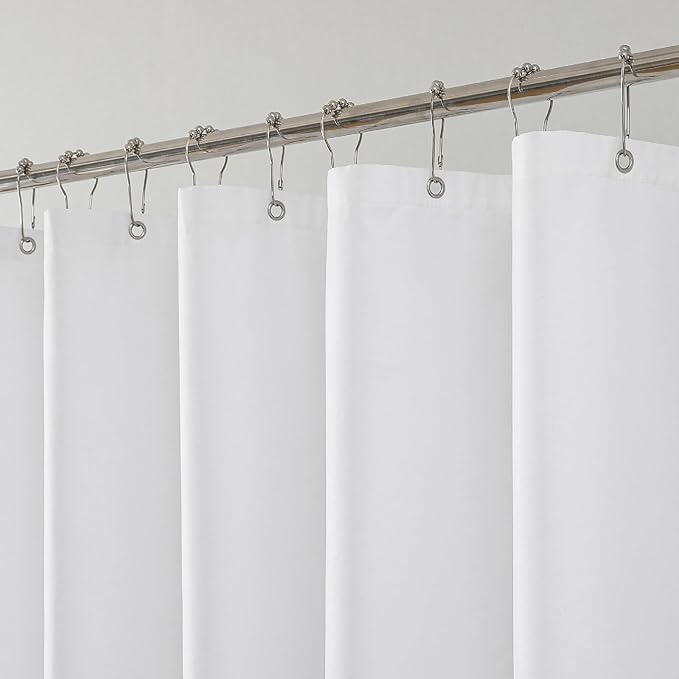 Water-Repellent Fabric Shower Curtain Liner - Hotel Quality Machine Washable, 3 Heavy-Duty Magnets with Rustproof Grommets & Weighted Hem, Standard Size 72x96in White