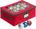 HOLDN’ STORAGE Christmas Ornament Storage Box with Dividers - Fits 48-3” Ornaments, 2 Removable Trays, Durable & Space-Saving, Clear Top Lid, Fits Underbed, Red