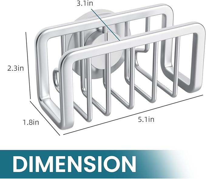 TAILI Sponge Holder for Kitchen Sink with Strong Suction Cup, Rustproof Aluminum Sink Caddy for Sponges, Removable Sponge Holder, Dish Brush for Scraper - Silver