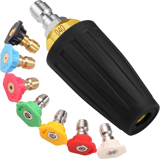 VORIGY 4000 PSI Turbo Nozzle Pressure Washer Pressure Washer Tips 1/4" Quick Connect with 7 Power Washer Nozzle Tips Kit Multiple Degrees (0, 15, 25, 40, 65, Rinse1, Soap2) for Car Concrete Brick