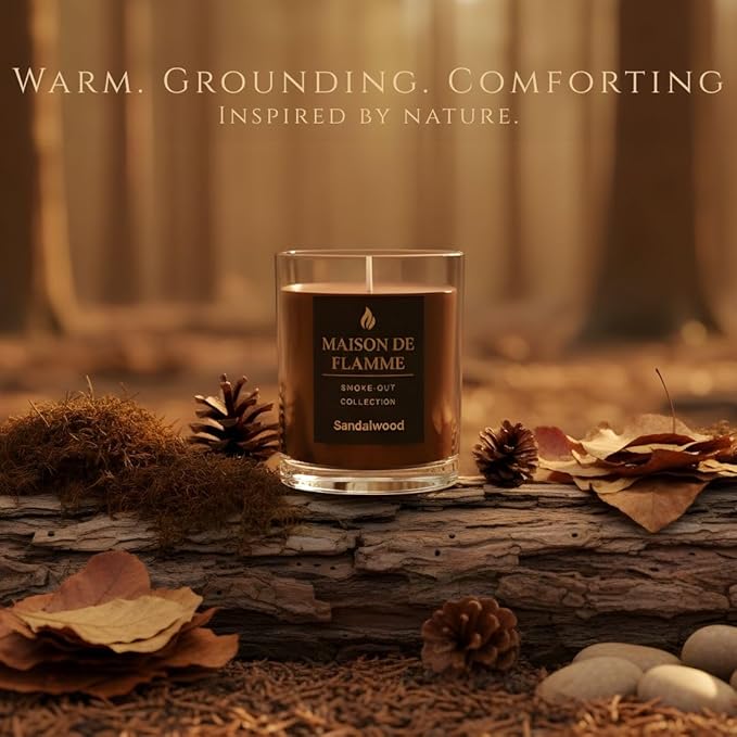 Sandalwood Scented Candle – 150g / 5.3 oz Soy Wax Blend, Hand-Poured Candle with Cotton Wick & 10% Fragrance Load – Warm Woody Home Candle for Bedroom & Living Room Décor