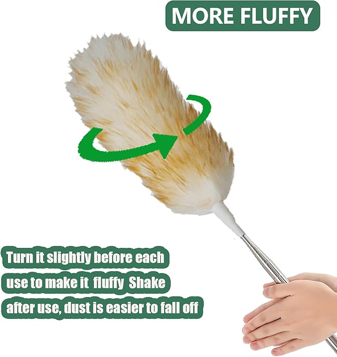 Leories Lambswool Feather Duster with Extension Pole up to 85inch,Extendable Feather Duster Used for Cleaning High Ceiling Fan, High Ceilings,Furniture,Hard to Reach Areas