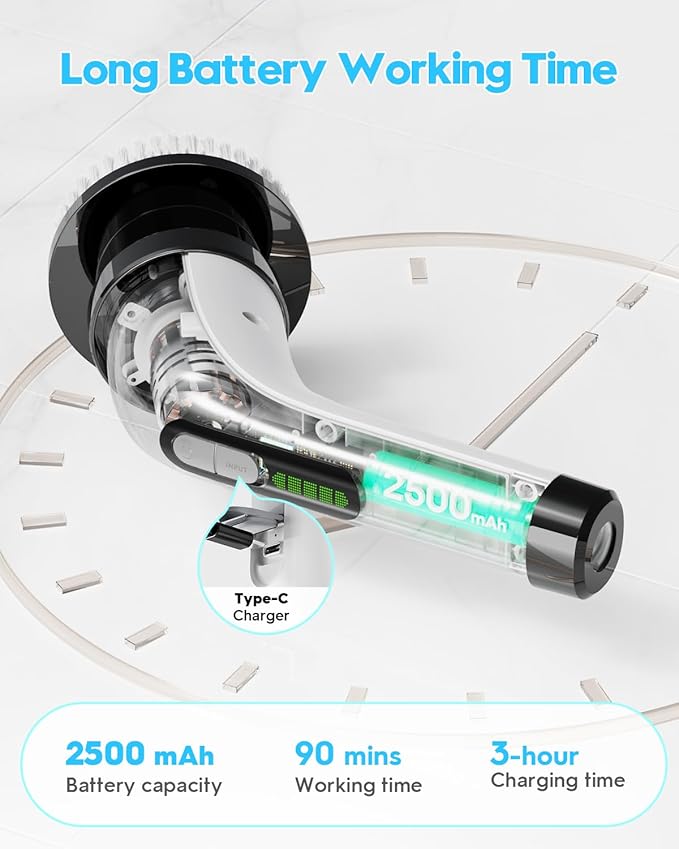 Electric Spin Scrubber for Cleaning Bathroom: Cordless Power Shower Scrubber - Electric Cleaning Brush for Tile Tub