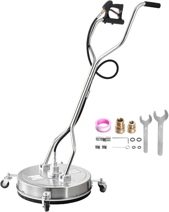 VEVOR 21" Pressure Washer Surface Cleaner, Stainless Steel Pressure Washer Attachments with 4 Wheels, 4500 Max PSI, 3/8 Quick Connector, 2 Spray Nozzles, Dual Handle, for Concrete, Patio, Sidewalk