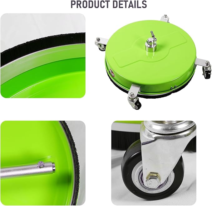 Wexo Palindrog 19" Pressure Washer Surface Cleaner with 4 Wheels, Coated Green Stainless Steel Power Washer Surface Cleaner for Driveway Sidewalk Patio, 1/4" Quick Connector 2 Extension Wand, 4000 PSI