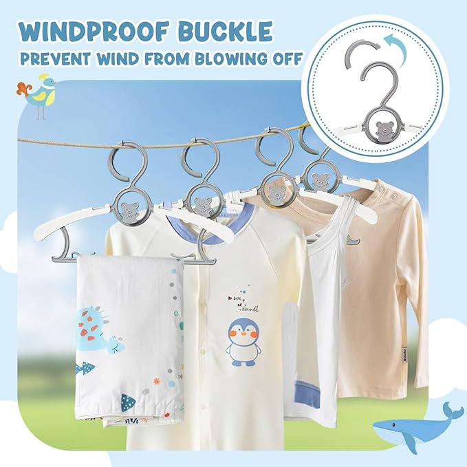 30 Pack Kids Hangers for Nursery Closet, Adjustable Non-Slip Toddler Baby Hangers with Windproof Buckle, 11-14" Infant Child Plastic Clothes Pant Hanger for Boys Girls Newborn Adult, Grey