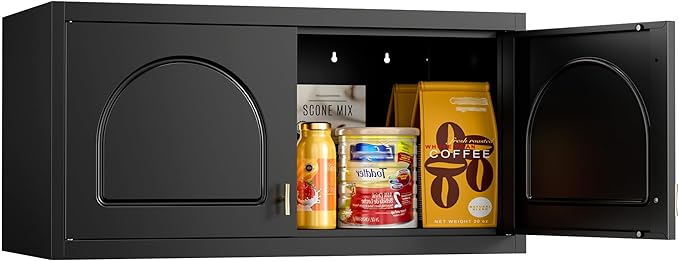 Metal Storage Cabinet with 2 Doors, 48" H Black Sideboard Cabinet, Small Kitchen Pantry with Adjustable Shelf, Coffee Bar Cabinets, Storage Cabinets for Kitchen, Pantry, Living Room, Office