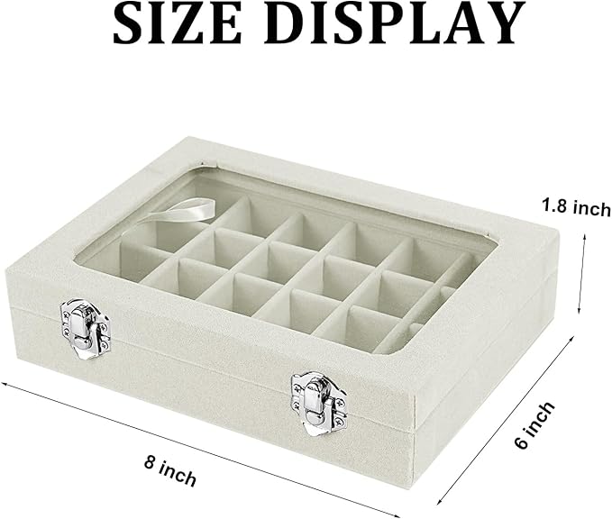 Velvet Jewelry Box 24 Grid Jewelry Earrings Display Organiser Box Ring Tray Holder Earrings Storage Case for Girls Women Wife Mom (Beige)