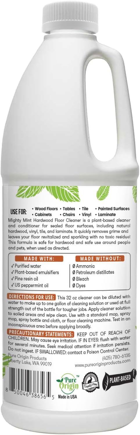 Mighty Mint Hardwood Floor Cleaner, Ready-to-Use with Mops and Sprayers, Natural Mint Scent, 32oz