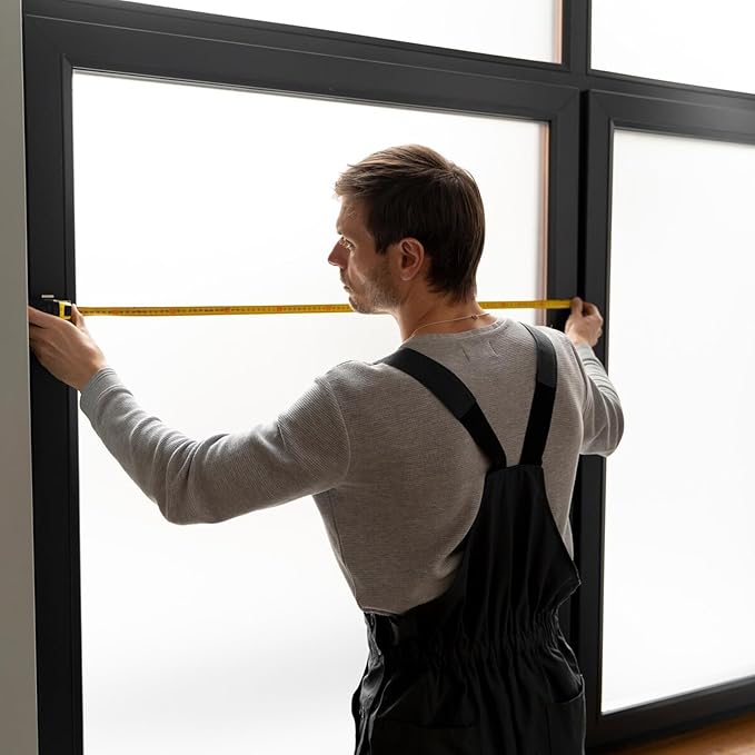 Frosted Window Privacy Film Non-Adhesive Static Cling Bathroom Decorative Stickers Heat Control UV Blocking Opaque Glass Window Coverings Film for Home Front Door Office 17.5 Inch X 7.8 Feet