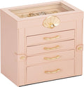 Jewelry Box with 4 Drawers : Display Organizer for Earrings Necklaces - Christmas Gifts for Girls Women (Peach Pink)