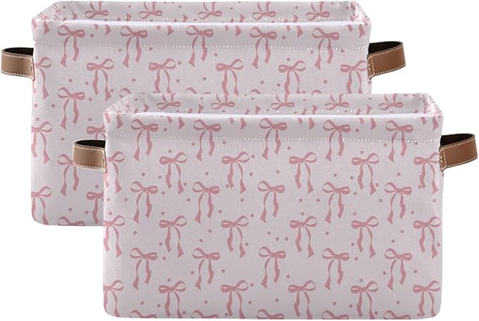 ALAZA Polka Dot Bow Ribbon Foldable Storage Box Storage Basket Organizer Bins with Handles for Shelf Closet Living Room Bedroom Home Office 1 Pack