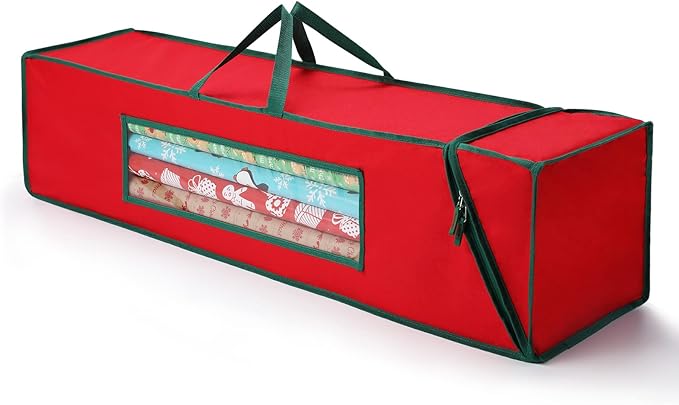 MaidMAX Christmas Wrapping Paper Organizer Storage Bag, Wrapping Paper Storage Fits 42″ Long Rolls, Gift Wrap Storage with Clear Window 42″ x 10″ x 10″