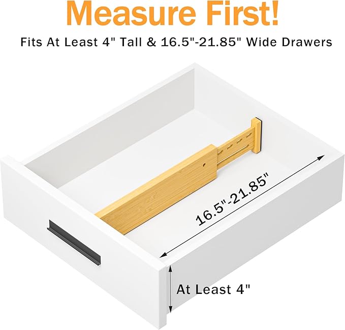 Ryqtop Bamboo Drawer Dividers 4" High, 16.5-22" Adjustable Drawer Organizers for Clothes,Expandable Dresser Separators in Bedroom/Kitchen/Bathroom/Office Organization and Storage,4 Pack