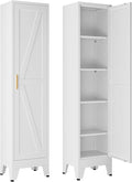 67" Tall Storage Cabinet with Reversible Doors and Adjustable Shelves,Metal Slim Freestanding Cabinets for Bathroom Kitchen Garage Small Spaces,White