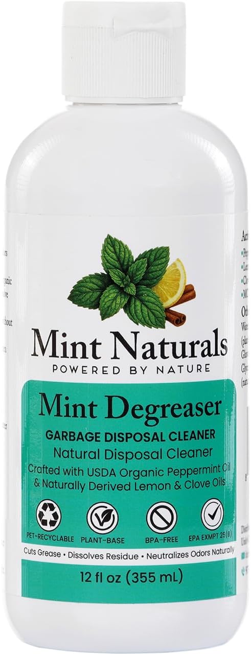 Natural Garbage Disposal Cleaner & Deodorizer – USDA Organic Peppermint Oil Formula That Helps Refresh Sink & Drain Pipes, 12 oz – Made in USA
