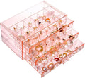 Earring Storage Box Organizer 3 Drawers Acrylic Jewelry Storage Box Holder Transparent Jewelry Display Stand with 72 Small Compartments Gift for Women Girls (Clear Pink)