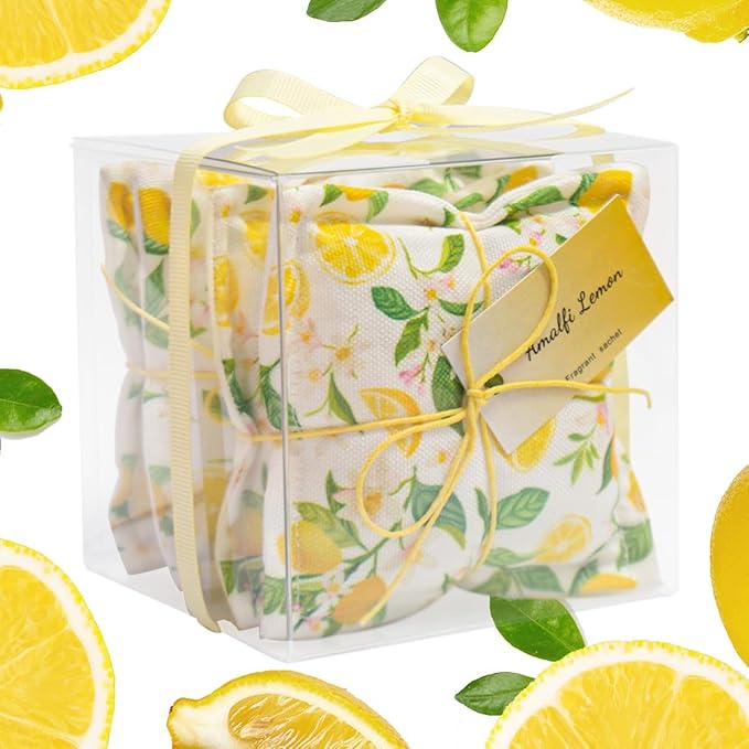 AUCUDA Mother's Day Lemon Scented Sachet Bags for Drawers and Closets Decorations, Potpourri Packets for Women Clothes Storage, Spring Wedding Fragrance Pillow, Bedroom Indoor Fresheners.