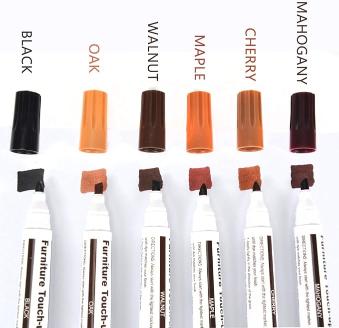 Wood Repair Markers- Furniture Touch Up Markers Kit, 6Pcs Wood Scratch Cover Markers and 6Pcs Wax Filler Sticks for Wooden Floors, Tables, Desks, Carpenters- Set of 13