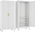 COFaR 71'' Metal Wardrobe Closet, Bedroom Armoire Cabinet with Adjustable Hanging Rod and Shelves, 2 Doors Farmhouse Closet Storage for Garage Laundry, White Roperos para Guardar Ropa