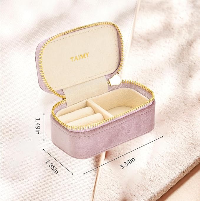 TAIMY Small Travel Jewelry Case, Mini Tiny Plush Velvet Jewelry Box for Women and Girls, Pocket Size Jewelry holder organizer for Rings Earrings and Small Items(Pink)