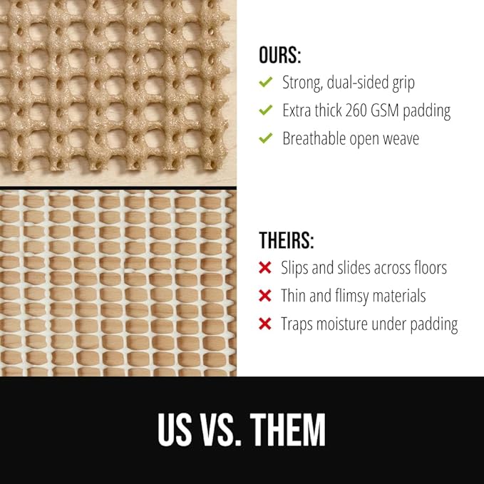 GORILLA GRIP Premium Dual Sided Extra Thick 4x6 Rug Gripper Pad for Hardwood Floors, Breathable Slip Resistant Pad Grips Under Carpet Area Rugs for Hard Surface Floor Protection, Easy Trim Mats, Beige