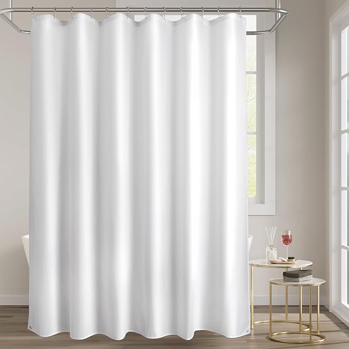 Titanker Fabric Shower Curtain Liner Washable, 72 x 65 Inches, White Shower Liner Fabric with 2 Magnets, Bathroom Polyester Shower Liner Waterproof Soft Lightweight, White