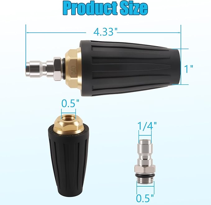 AutoViteX Pressure Washer Tips Turbo Nozzle 4000 PSI with 7 Pieces Spray Tips, 4.0 GPM 4.0 Orifice, 1/4" Quick Connect for Concrete, Cleaning Brick and Vinal Surfaces