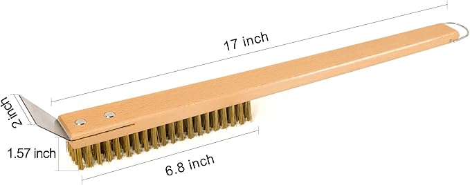 Lrui Pizza Oven Brush,Copper Wire Pizza Stone Cleaning Brush with Scraper,Outdoor Pizza Oven Accessories.