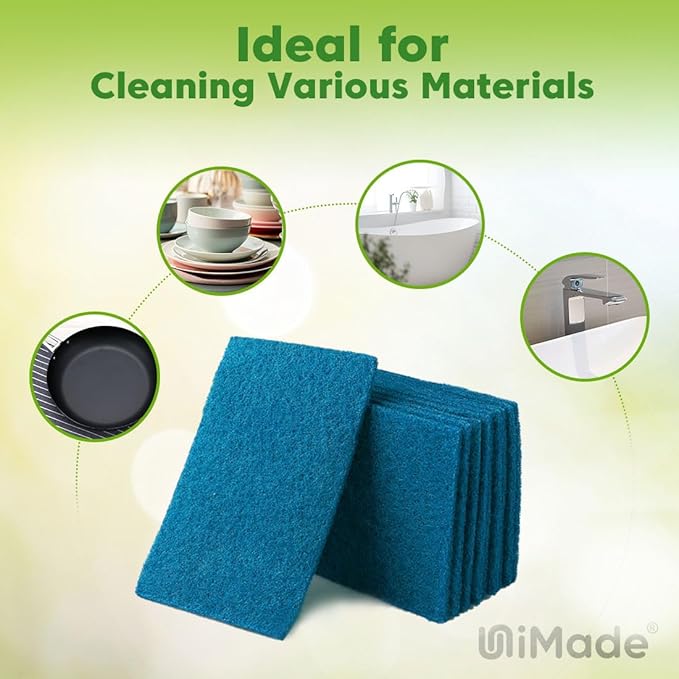 UNIMADE Non-Scratch Scouring Pads, 96Pcs Household Scour Pads for Kitchen, Garage and Outdoors, Reusable Dish Scrubber Pads for Pan and Metal Grill - Blue