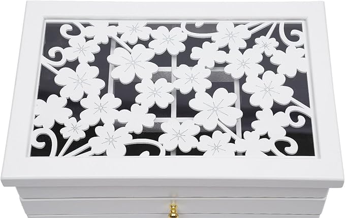 6-layer White Jewelry Box Organizer, Exquisitely Lucky Four Leaf Clover Wooden Jewelry Storage Organizer Great Ideal for Earring, Ring, Necklace, Bracelets,Christmas Gifts