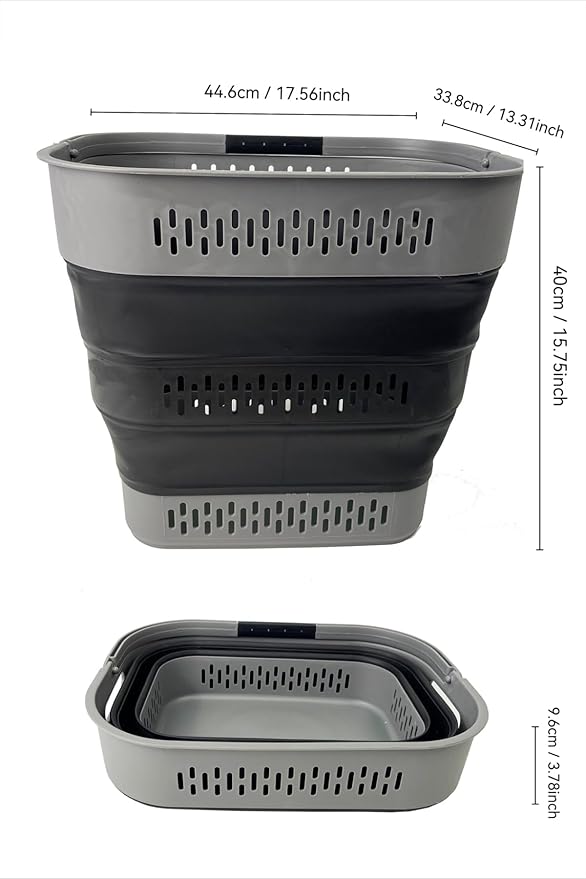 SAMMART 38L (10 Gallon) Collapsible Plastic Laundry Basket - Portable Pop-Up Storage Container/Organizer – Foldable Space Saving Laundry Hamper (2, Grey/Black)