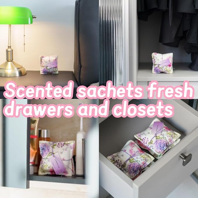 AUCUDA Spring 4pcs Lavender Scented Sachet Bags for Drawers and Closets Decorations, Potpourri Packets for Women Clothes Storage, Spring Wedding Fragrance Pillow for Bedroom Indoor, Air Fresheners.