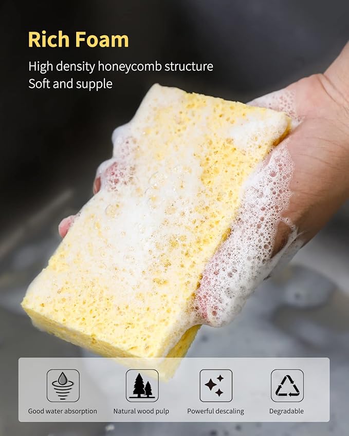 ARCLIBER Cellulose Sponges,Heavy Duty Scrub Kitchen Sponge,Clean Tough Messes Without Scratching,Pop Up Eco DIY (6 Pack)