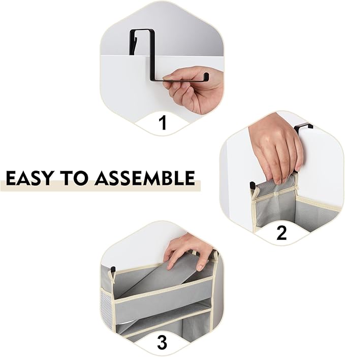 roomtalk Over The Door Organizer 5-Shelves and 10 Side Pockets, Over The Door Storage for Bathroom Bedroom Nursery, Hanging Door Organizer for Baby Diapers and Kids Toys (13"x5"x44", Grey)