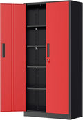 Greenvelly Metal Garage Storage Cabinet with Lock, 72" Metal Storage Cabinet with 2Doors and 4Adjustable Shelves, for Home Office, School,Gym (Black&Red)