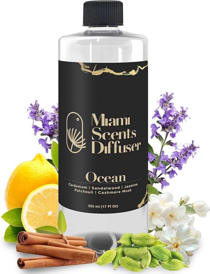 Ocean Whisper Essential Oil Refill Luxury Hotel Inspired, Long Lasting Aroma for Home Office Diffuser, 500ml Fresh Blend of Sandalwood, Cardamom, Patchouli and Jasmine Scent for Wellness Aromatherapy.