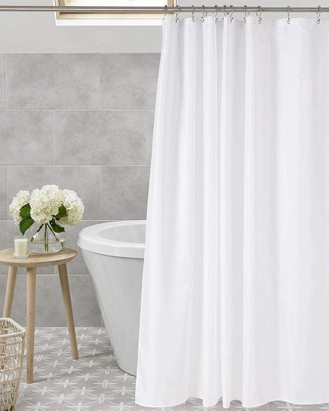Amazer White Shower Curtain Liner Washable, 72 x 65 Inches, Fabric Shower Liner with 2 Bottom Stones, Waterproof 2-in-1 Shower Curtain and Liner, 12 Grommet Holes, Hotel Quality, White
